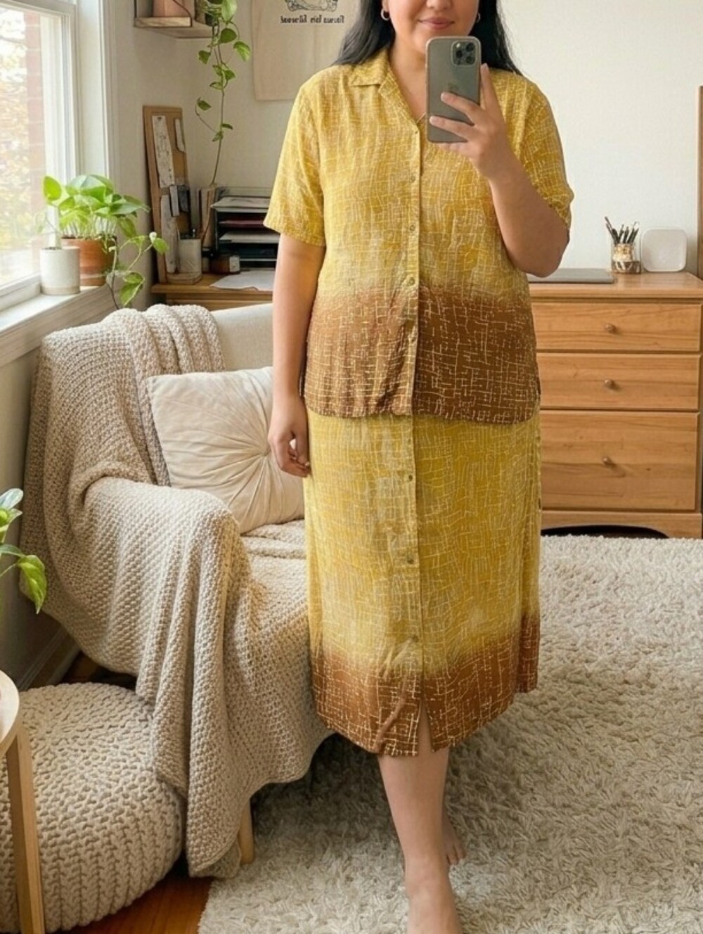 Vintage Voir Collection Mustard Ombre Abstract Set Dress Mid-Century Mod 2X